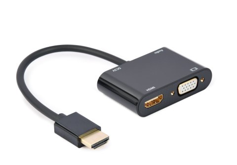 GEMBIRD ADAPTER HDMI MĘSKI DO HDMI ŻEŃSKI + VGA ŻEŃSKI Z AUDIO + PORT ZASILANIA