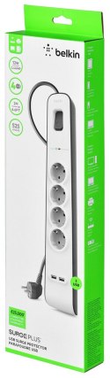 Listwa zasilająca Belkin Power Surge 4-PORT + 2xUSB-A 2m Grey/White Schuko