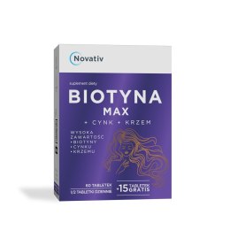 Novativ Biotyna MAX+Cynk+Krzem 60 tabletek + 15 tabletek gratis