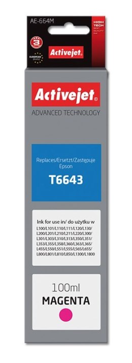 Activejet AE-664M Tusz (zamiennik Epson T6643; Supreme; 100 ml; czerwony)